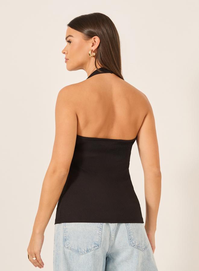 Styli Ribbed Halter Neck Fitted Tank T-Shirt - Image 4